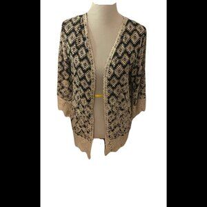 Anthropologie Solitaire Lace/Crochet Sleeves Geometric Design Open Cardigan